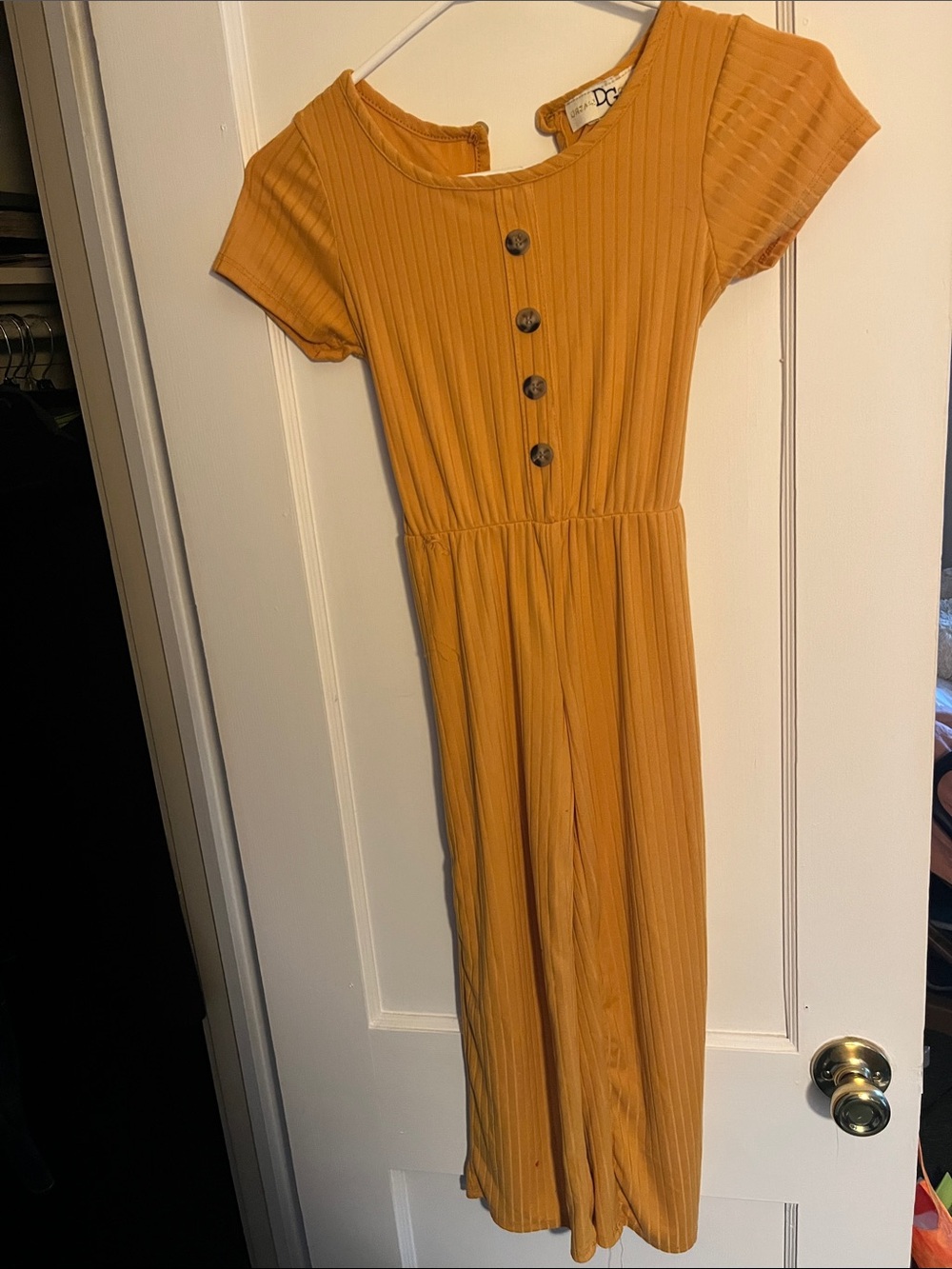 Kids Ribbed Button-Front Jumpsuit in Mustard Yellow